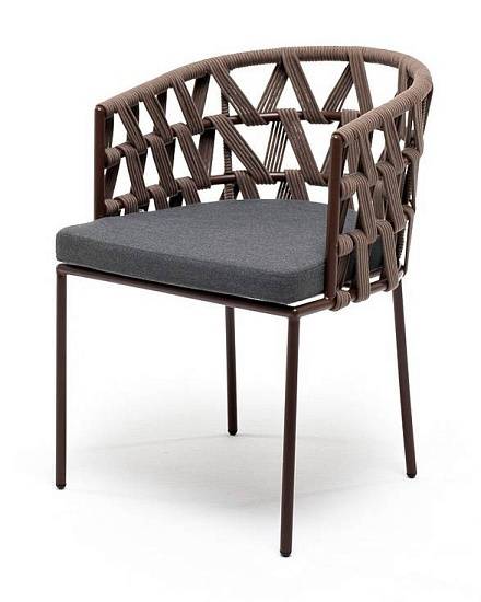 Стул Диего 4SIS плетеный из роупа, каркас из стали коричневый (RAL8016) муар, роуп коричневый круглый, ткань темно-серая 27 фото 1