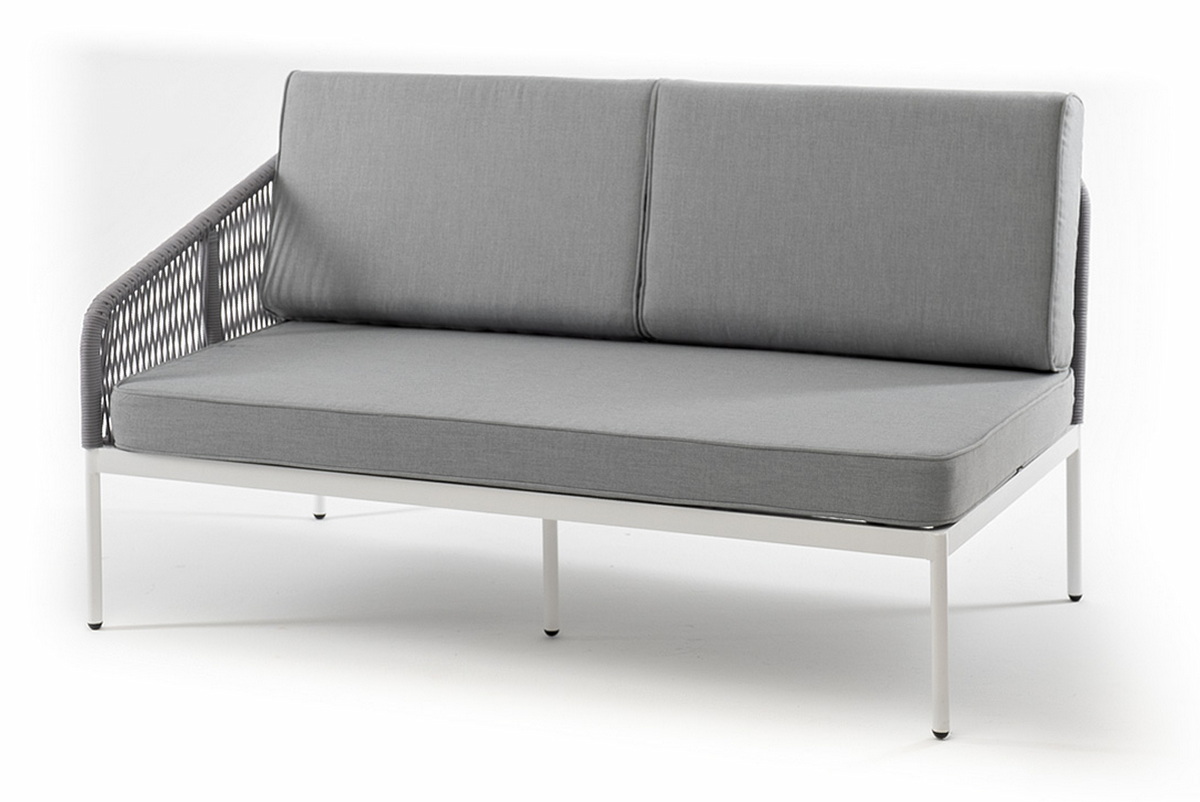 Канны правый модуль плетеный из роупа, каркас алюминий белый муар, роуп светло-серый круглый, ткань светло-серая фото 1