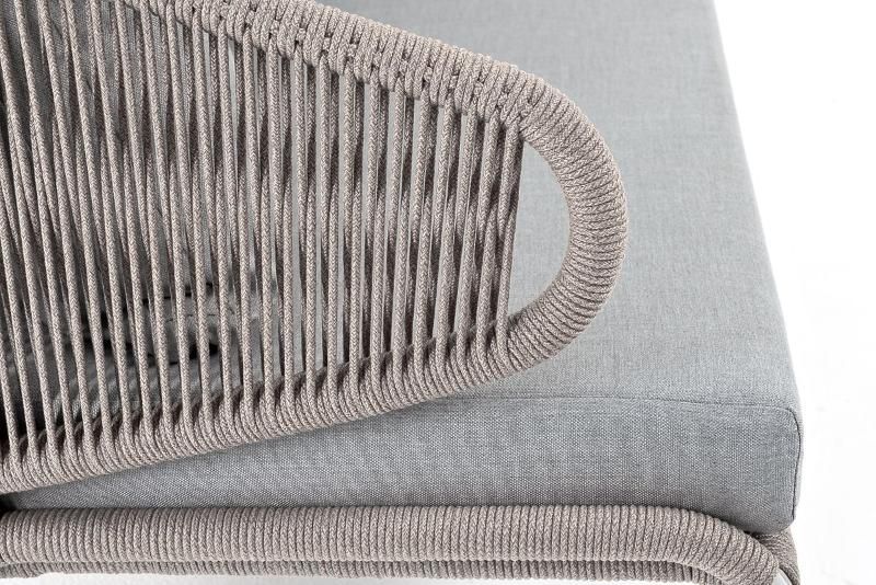 Диван двухместный Милан 4SIS из роупа (веревки), каркас алюминий светло-серый (RAL7035) шагрень, роуп серый меланж круглый, ткань светло-серая фото 7