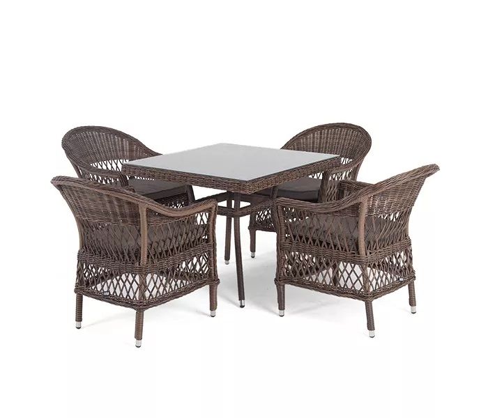Плетеная обеденная группа Сицилия 4SIS из искусственного ротанга, цвет коричневый фото 1