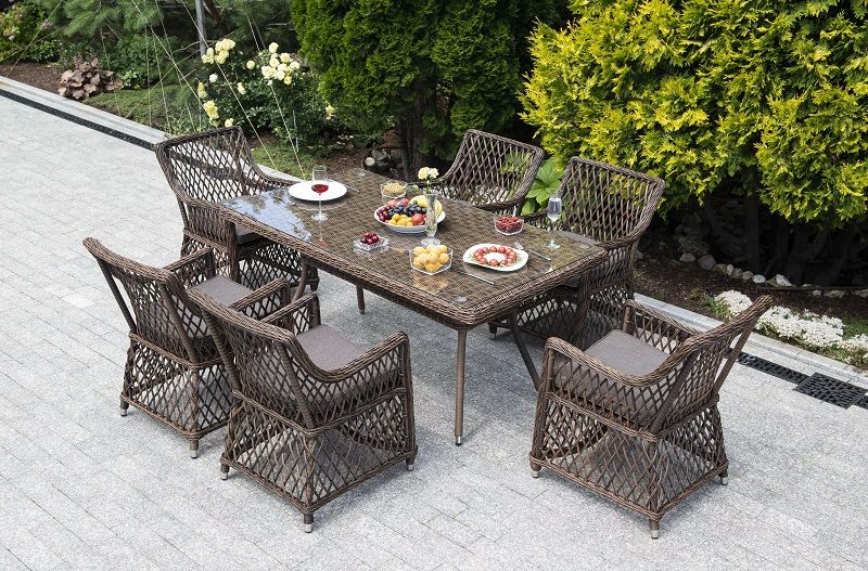 Плетеная обеденная группа Латте-160 L 4SIS из искусственного ротанга, цвет коричневый фото 7