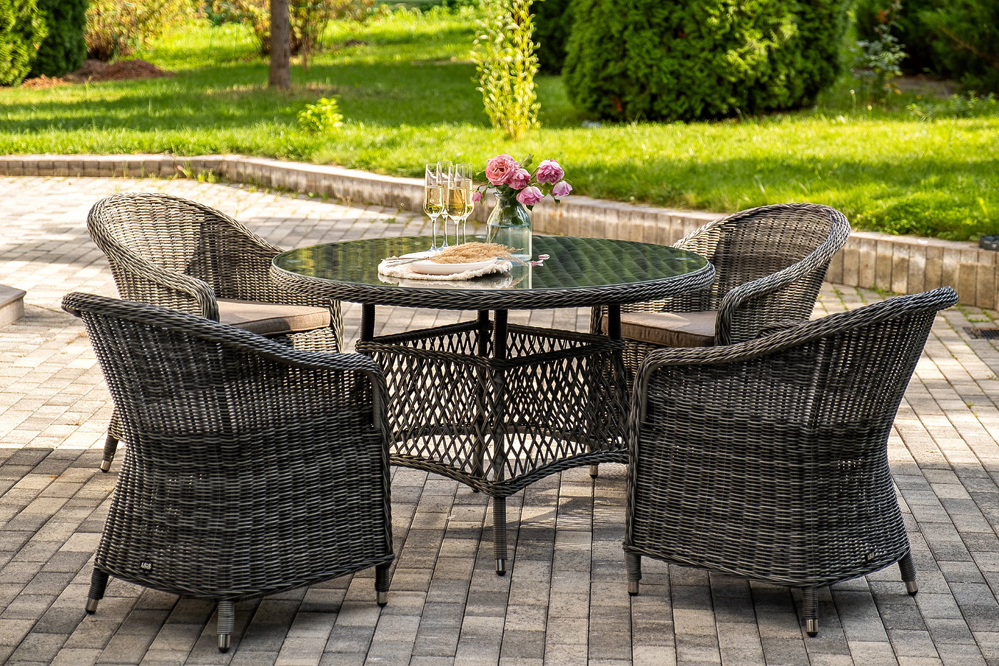 Равенна обеденная группа плетеная, цвет графит фото 4