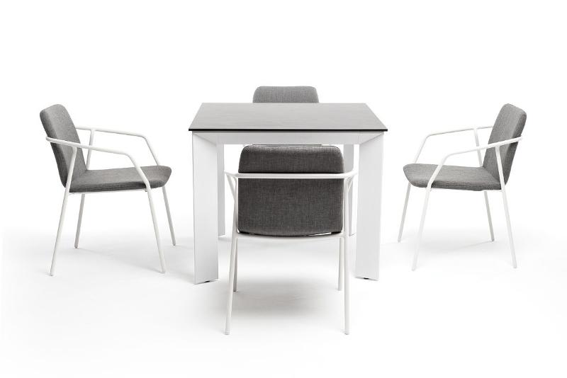 Обеденная группа Венето 4SIS на 4 персоны со стульями "Марокко", каркас белый, роуп серый фото 3