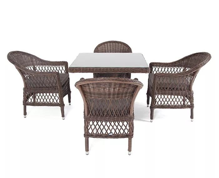 Плетеная обеденная группа Сицилия 4SIS из искусственного ротанга, цвет коричневый фото 2