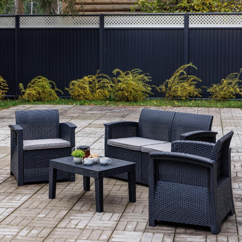 Обеденный комплект Lily Royal Family из пластика с двухместным диваном, цвет черный фото 4