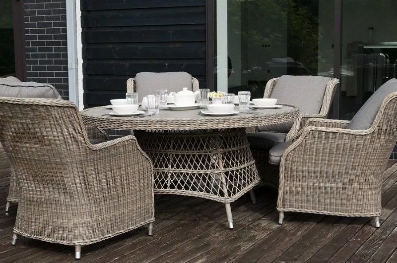 Плетеный обеденный стол Неаполь 4SIS из искусственного ротанга, цвет серо-соломенный фото 6