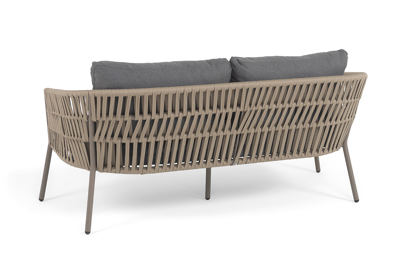 Комо диван 2-местный плетеный из роупа, каркас алюминий бежево-серый (RAL7006) муар, роуп серо-коричневый 23мм, ткань темно-серая 027 фото 5