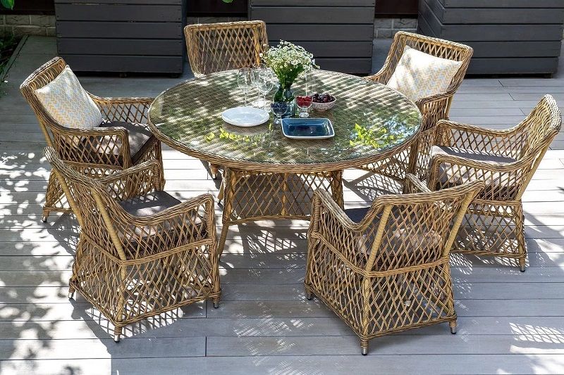 Обеденная группа Эспрессо-150 L 4SIS из искусственного ротанга, цвет соломенный фото 5