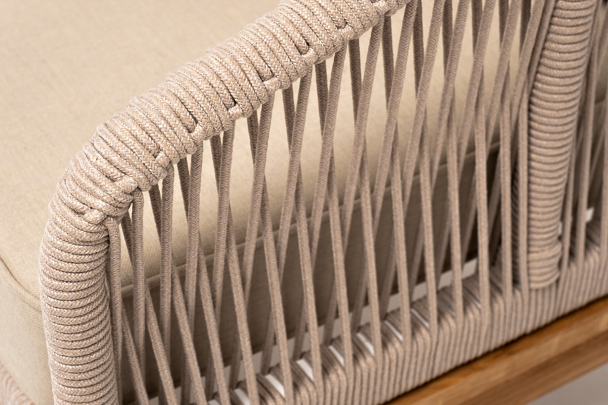 Канны кресло плетеное из роупа, основание дуб, роуп бежевый круглый, ткань бежевая 15052 фото 5