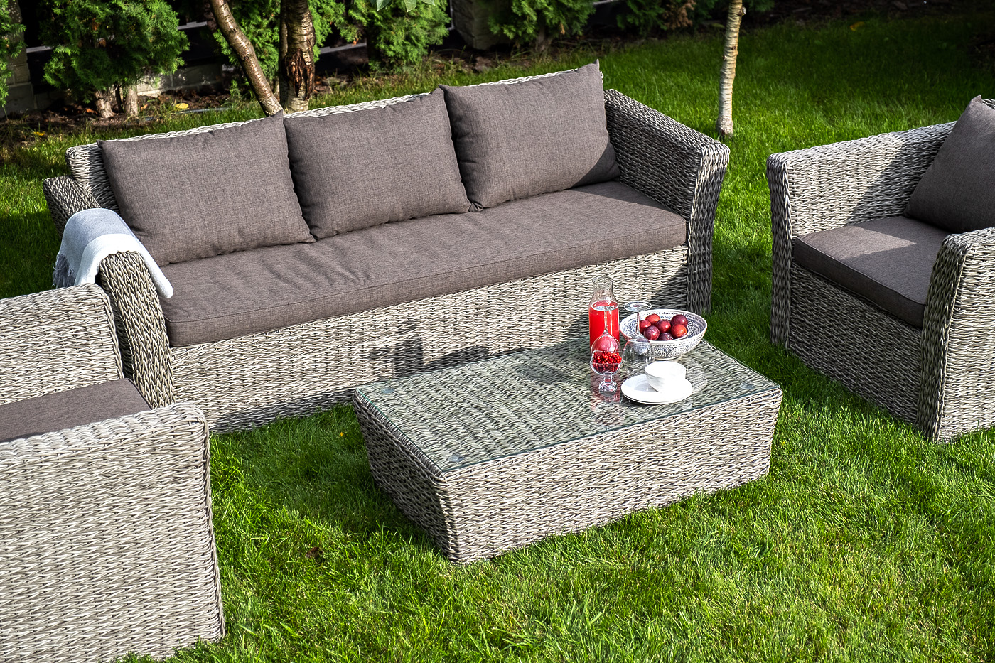 Капучино лаунж-зона из искусственного ротанга (гиацинт), цвет серый фото 4