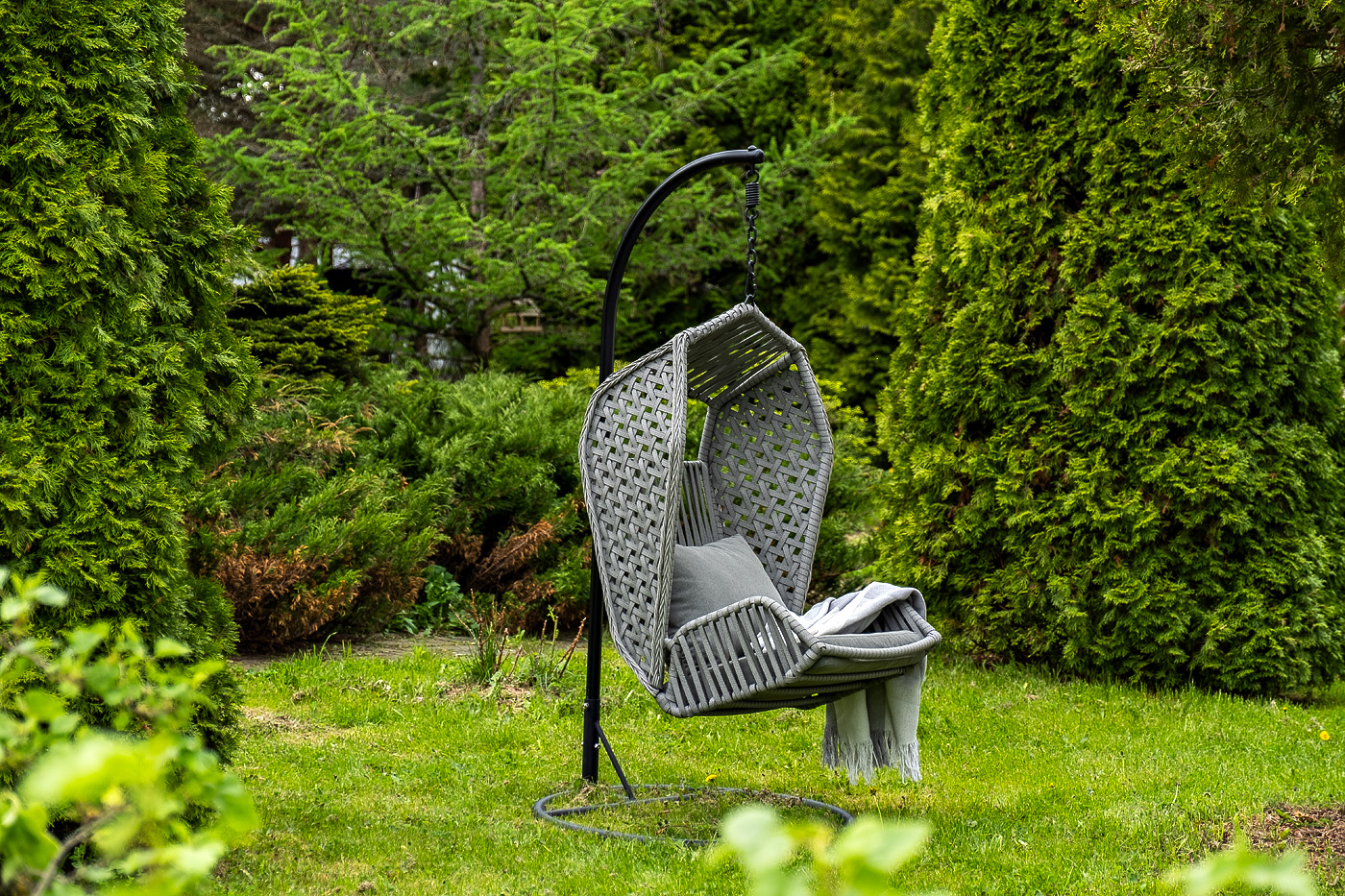 Капри подвесное кресло из искусственного ротанга, цвет серый фото 2