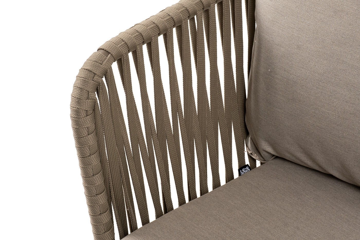 Мальорка диван 3-местный плетеный из роупа, основание дуб, роуп серо-коричневый 23мм, ткань бежевая 15052 фото 4