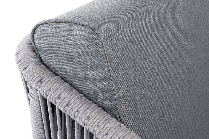 Кресло Канны 4SIS плетеное из роупа, каркас алюминий белый муар, роуп светло-серый круглый, ткань серая 17 фото 2