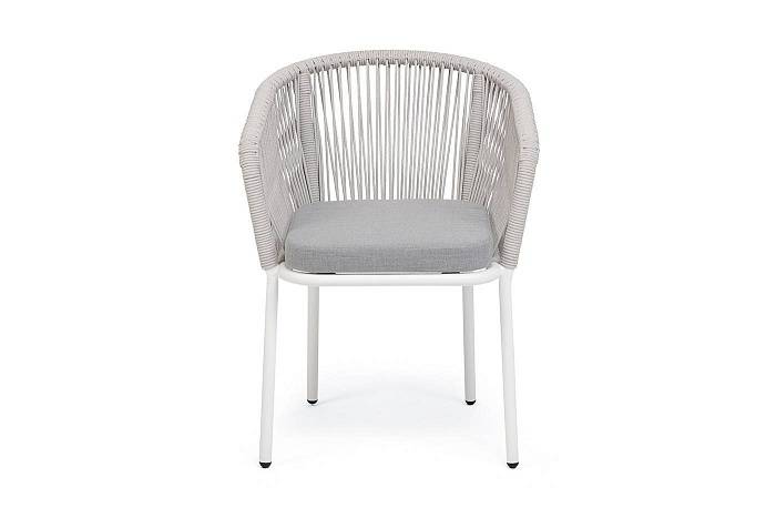 Стул Марсель 4SIS плетеный из роупа, каркас алюминий белый муар, роуп светло-серый меланж круглый tex, ткань светло-серая фото 2