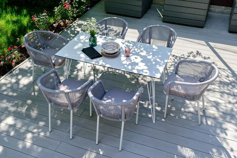 Обеденная группа Милан 4SIS из роупа (веревки), цвет светло-серый с белым каркасом фото 5