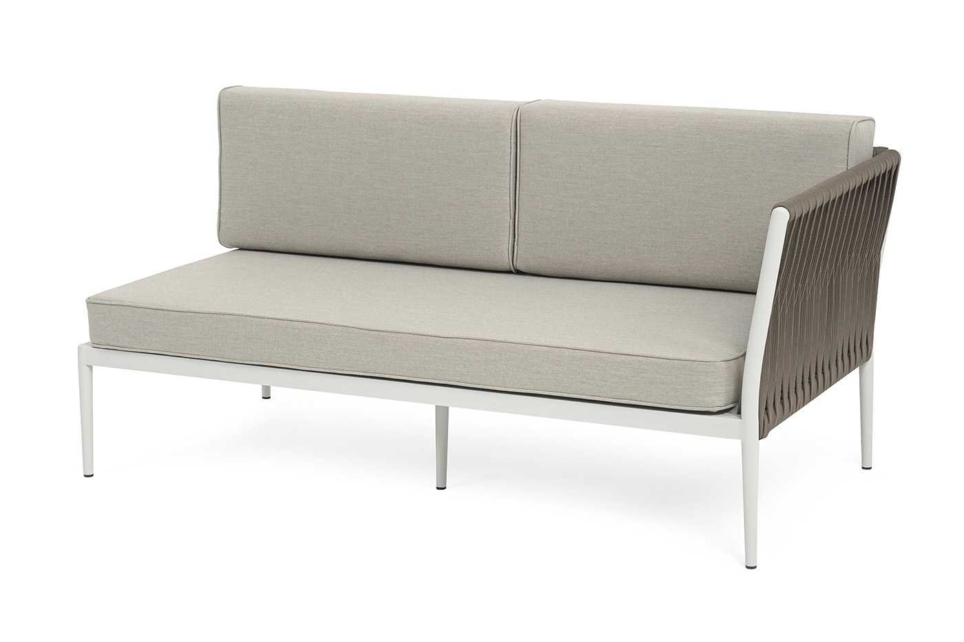 Касабланка левый модуль плетеный из роупа, каркас алюминий светло-серый (RAL7035) муар, роуп серо-коричневый 23мм, ткань бежевая 15052 фото 1