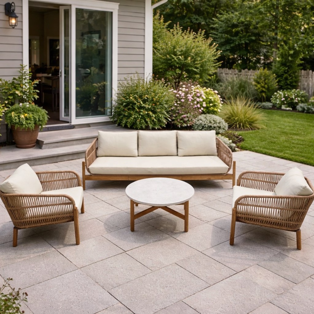 Лаунж-зона Eleonora Royal Family из натурального дерева с 3-хместным диваном фото 1