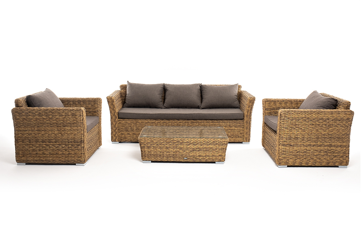 Капучино лаунж-зона из искусственного ротанга (гиацинт), цвет соломенный фото 2