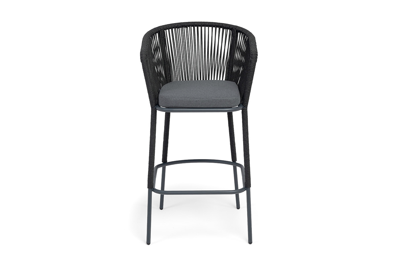Марсель стул барный плетеный из роупа, каркас из стали темно-серый (RAL7024) муар, роуп темно-серый круглый, ткань темно-серая 027 NEW фото 3
