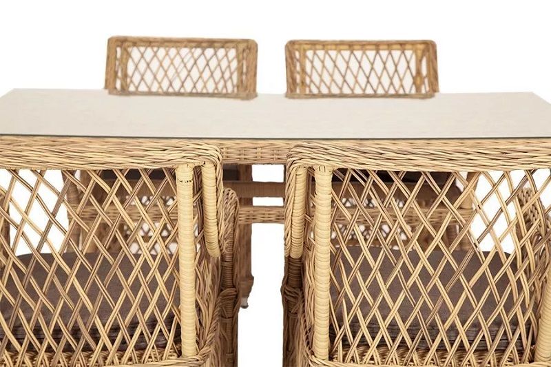 Плетеная обеденная группа Латте-160 L 4SIS из искусственного ротанга, цвет соломенный фото 4