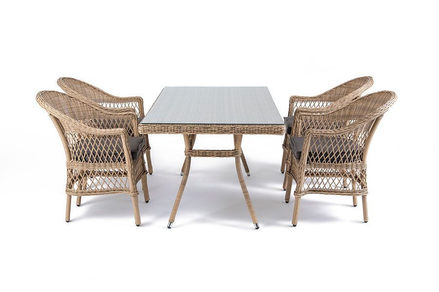 Обеденная группа Амароне 4SIS на 4 персоны,из искусственного ротанга, цвет соломенный фото 3