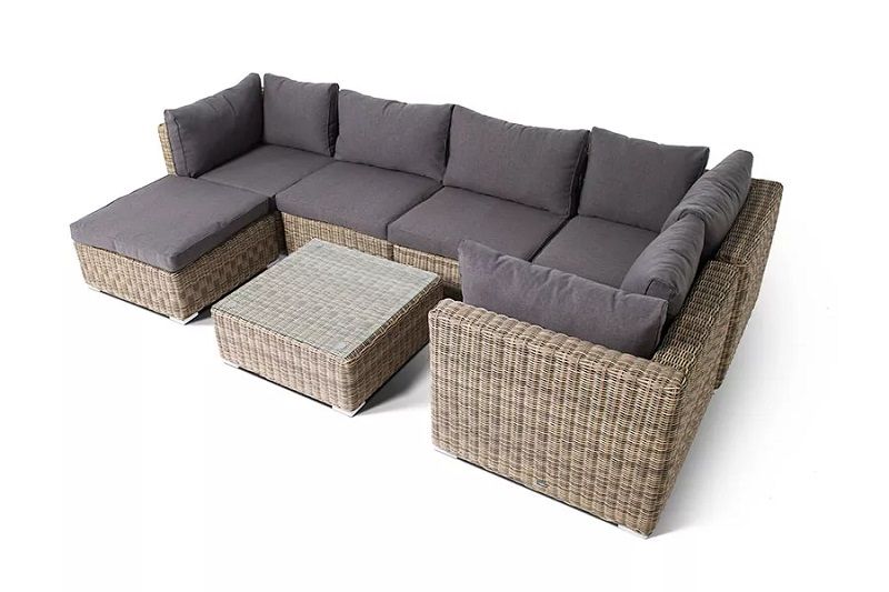 Модуль диванный прямой Лунго 4SIS из искусственного ротанга, цвет соломенный с подушками фото 5