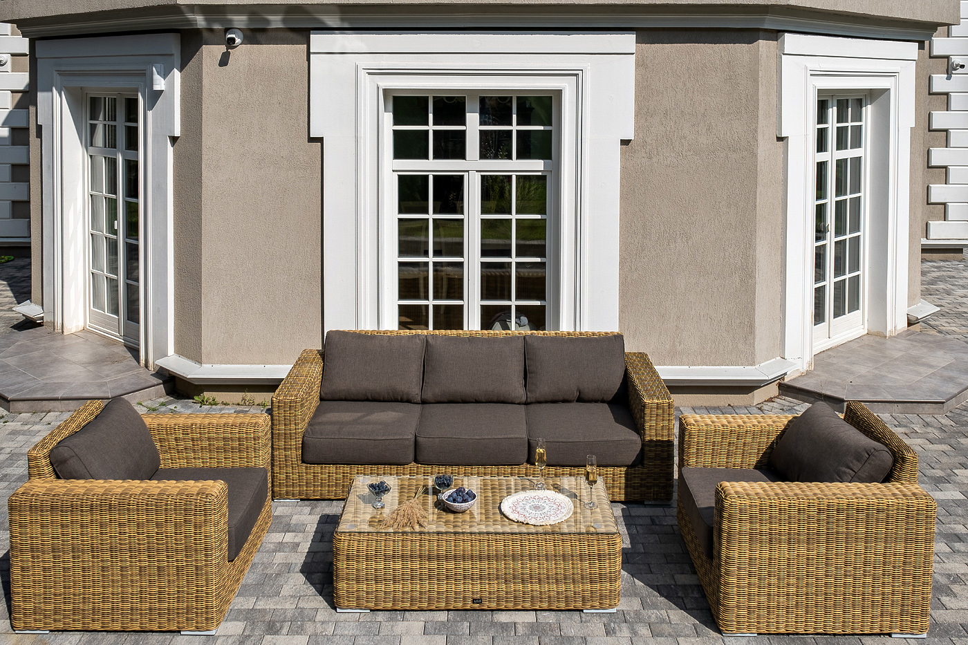 Боно лаунж-зона из искусственного ротанга, цвет соломенный фото 3