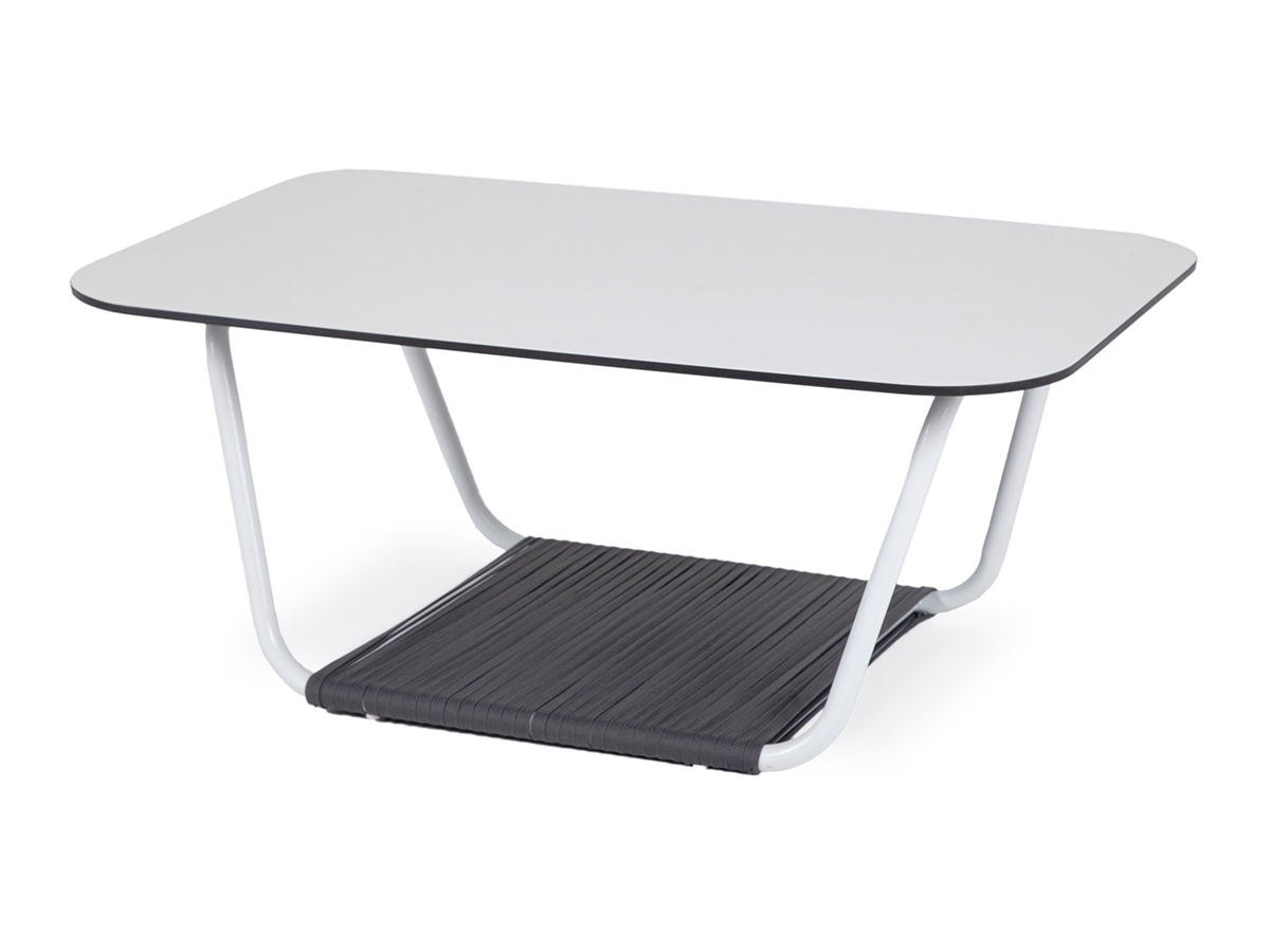 Гранада журнальный стол 90х60см из HPL, цвет молочный, каркас белый муар, роуп темно-серый круглый фото 3