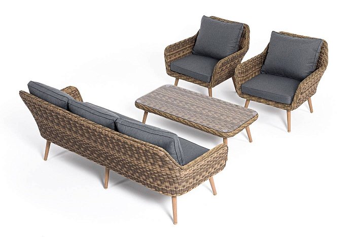 Лаунж-Зона Прованс 4SIS плетеная из искусственного ротанга, цвет соломенный фото 2