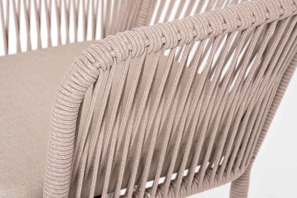 Марсель стул барный плетеный из роупа, каркас из стали белый муар, роуп бежевый круглый, ткань бежевая 15052 фото 5