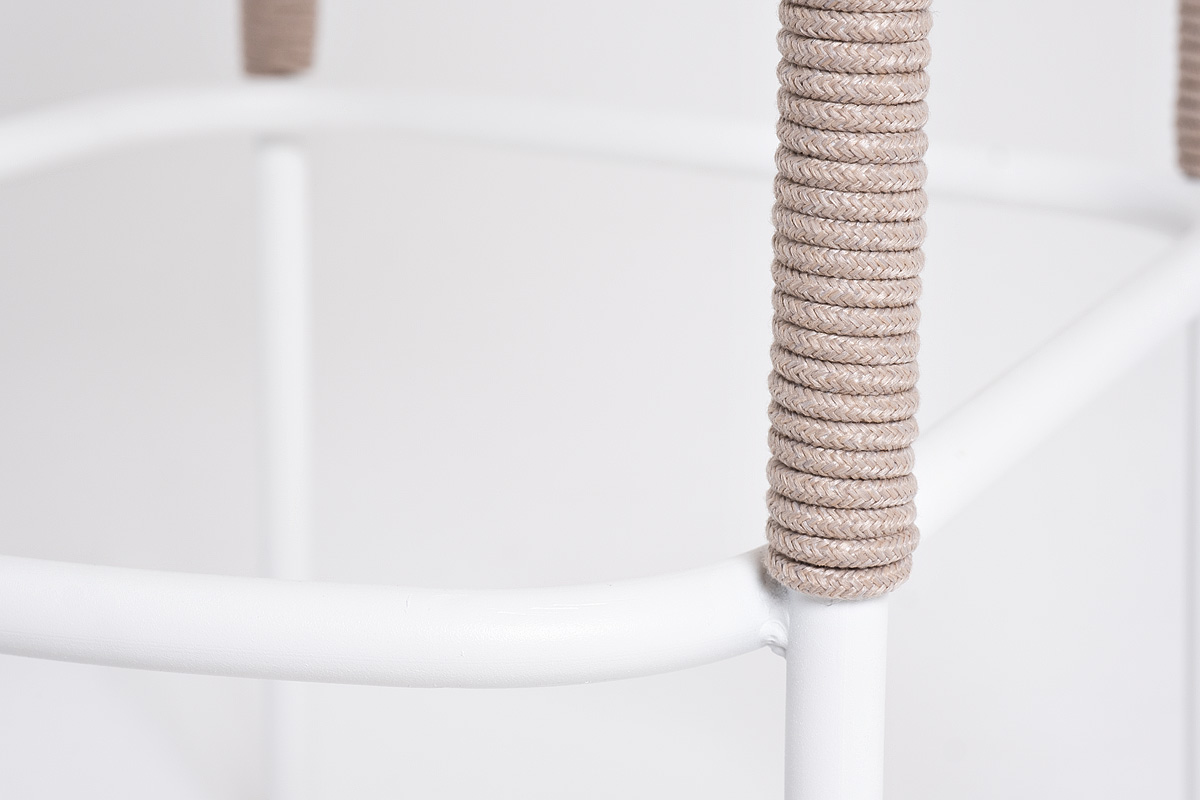 Марсель стул барный плетеный из роупа, каркас из стали белый муар, роуп бежевый круглый, ткань бежевая 15052 фото 6