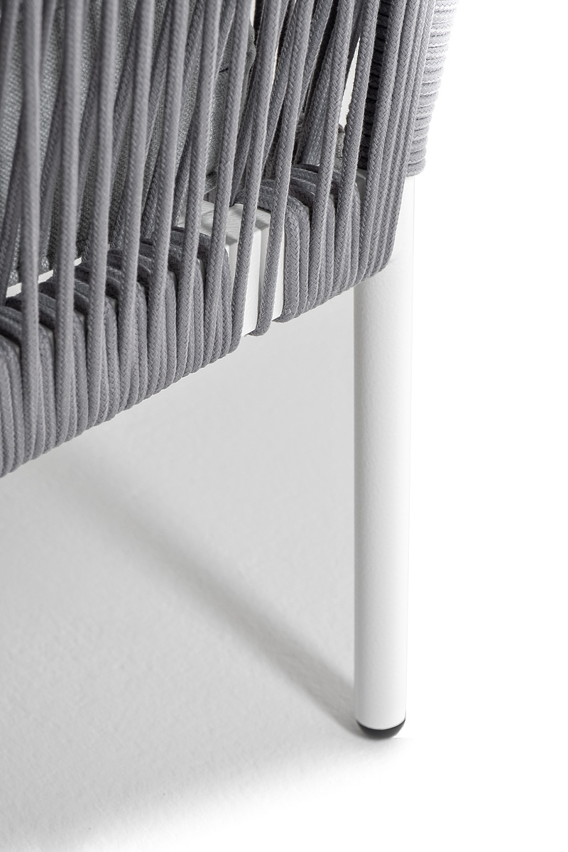 Канны угловой модуль плетеный из роупа, каркас алюминий белый муар, роуп светло-серый круглый, ткань светло-серая фото 7