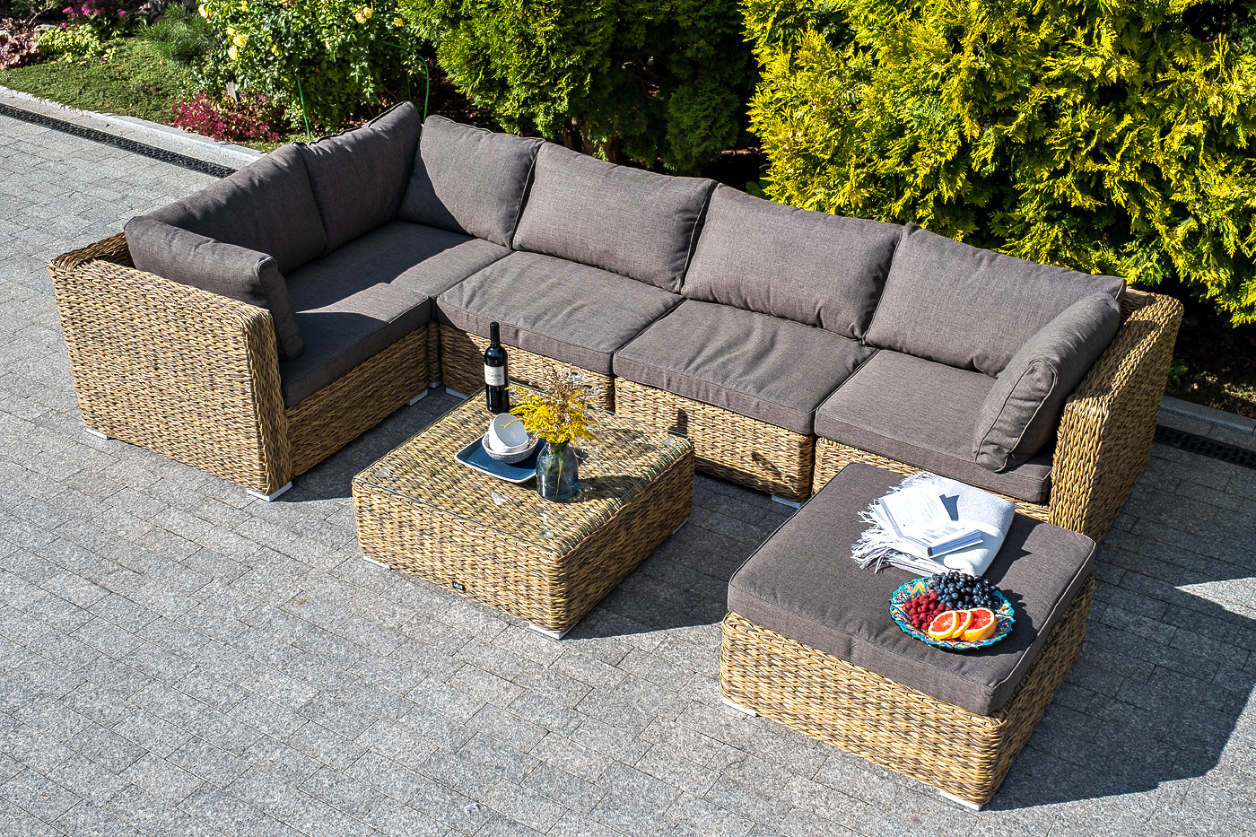 Лунго трансформирующаяся лаунж-зона из искусственного ротанга (гиацинт), цвет соломенный фото 1