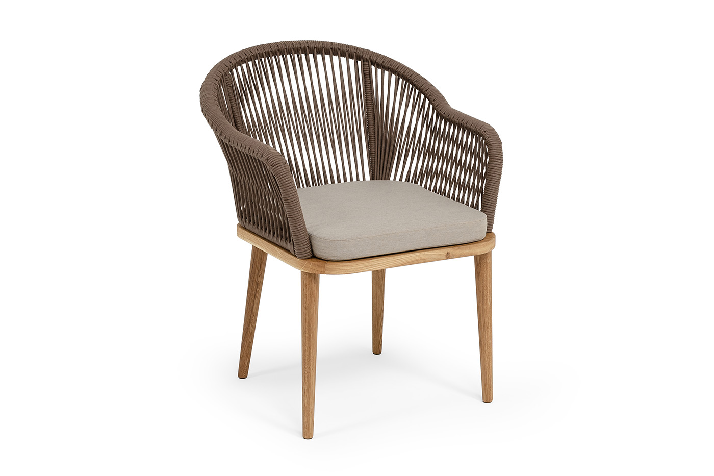 Лион стул плетеный из роупа, основание дуб, роуп коричневый круглый, ткань бежевая 15052 фото 2