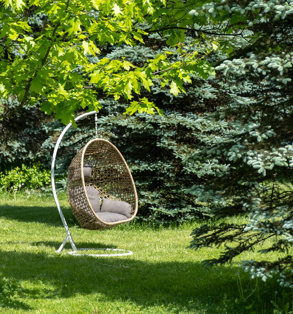 Флоренция подвесное кресло-кокон из искусственного ротанга, цвет соломенный с серой подушкой фото 3