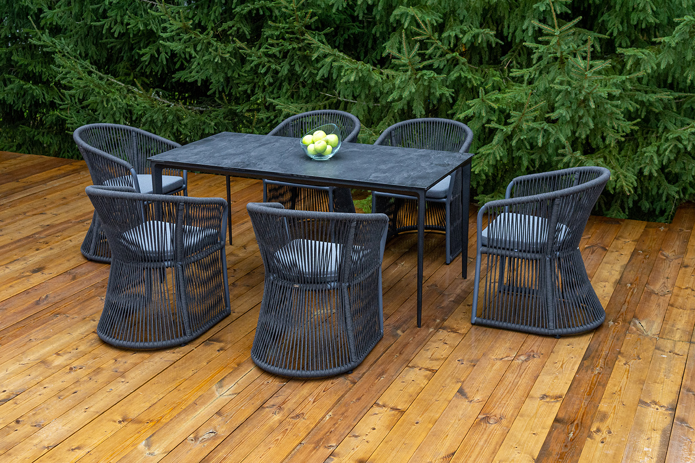 Романо обеденная группа на 6 персон, каркас темно-серый, роуп темно-серый фото 3