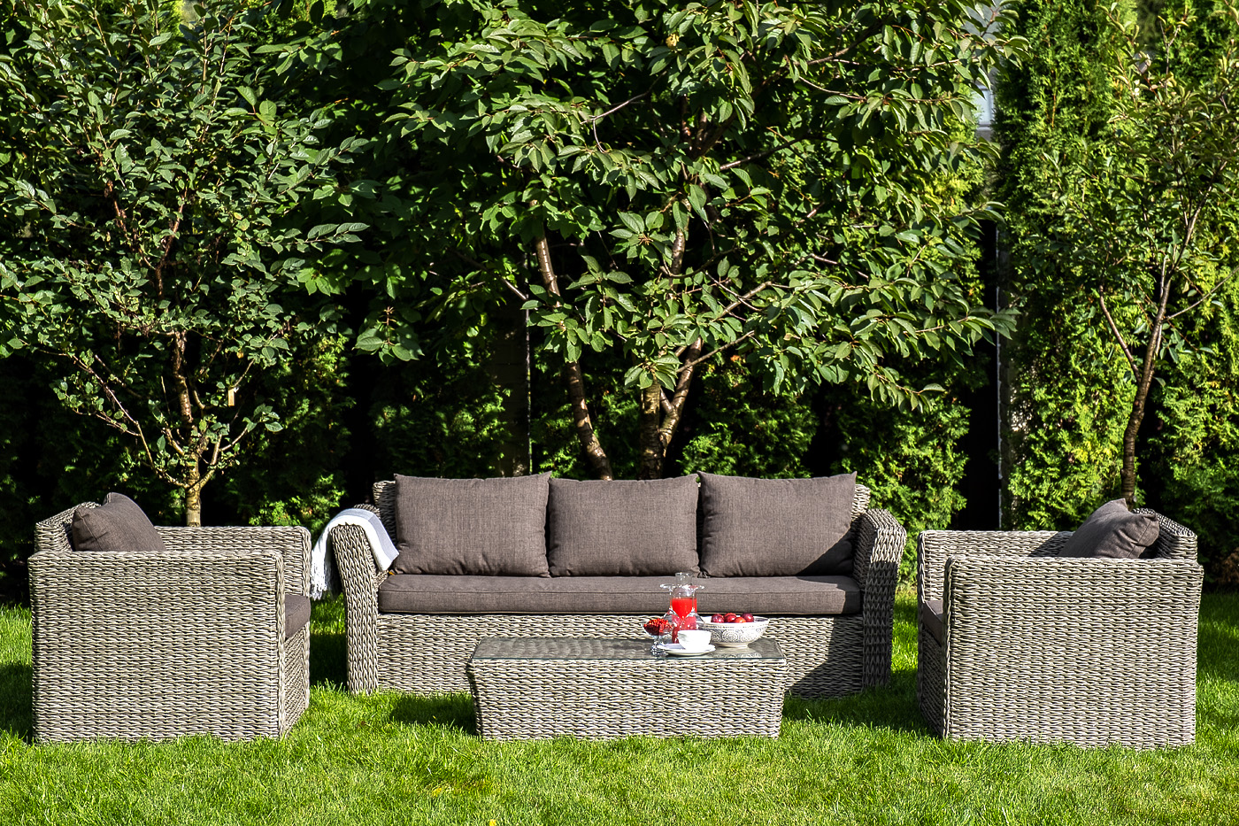 Капучино лаунж-зона из искусственного ротанга (гиацинт), цвет серый фото 5