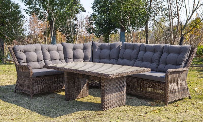 Плетеный обеденный стол Бергамо 4SIS из искусственного ротанга, цвет коричневый фото 7