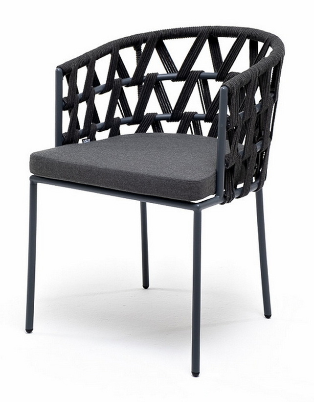 Диего стул плетеный из роупа, каркас из стали серый (RAL7022) муар, роуп серый круглый, ткань темно-серая 027 фото 1