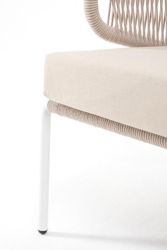 Диван двухместный Милан 4SIS из роупа (веревки), каркас алюминий белый, роуп бежевый круглый, ткань бежевая фото 5