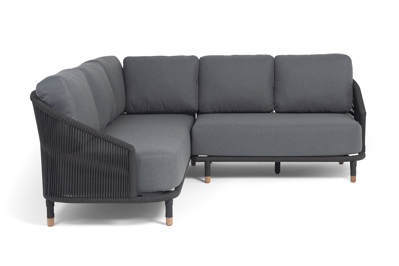 Верона диван модульный плетеный из роупа, каркас алюминий темно-серый (RAL7024) муар, роуп темно-серый круглый, ткань темно-серая 027 фото 3