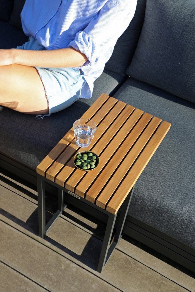 Кофейный стол Amal Brafritid маленький, антрацит/натуральный, алюминий/тик фото 3