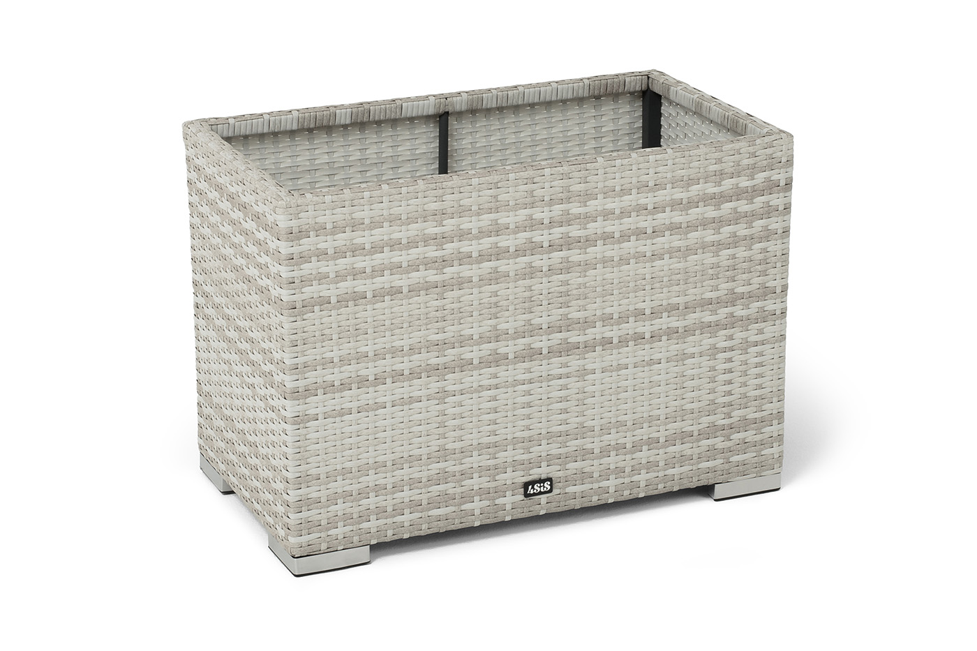 Лунго кашпо для цветов большое плетеное из искусственного ротанга, цвет бежевый фото 3