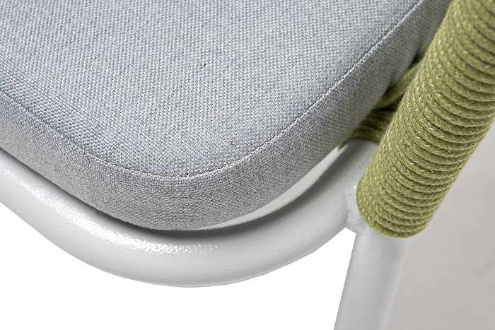 Стул Лион 4SIS плетеный из роупа, каркас из стали светло-серый (RAL7035) муар, роуп салатовый меланж круглый, ткань светло-серая фото 2