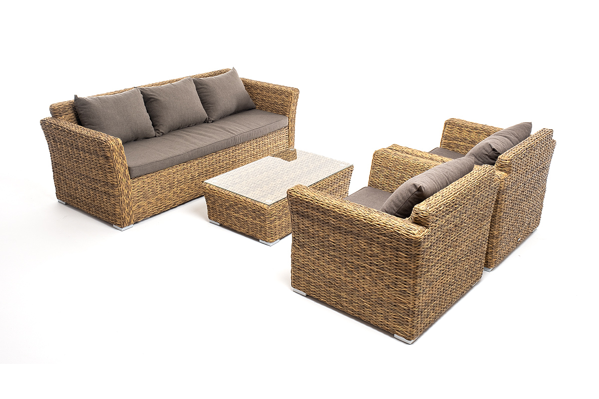 Капучино лаунж-зона из искусственного ротанга (гиацинт), цвет соломенный фото 3