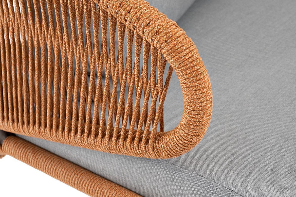 Диван двухместный Милан 4SIS из роупа (веревки), каркас алюминий светло-серый (RAL7035) шагрень, роуп оранжевый меланж круглый, ткань светло-серая фото 5