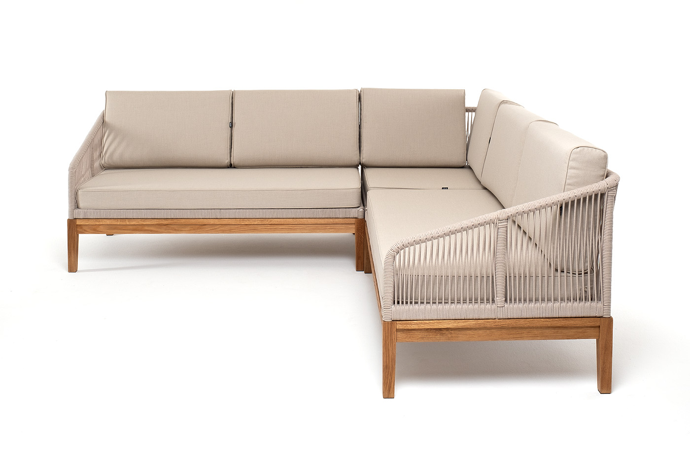 Канны диван модульный плетеный из роупа, основание дуб, роуп бежевый круглый, ткань бежевая 15052 фото 2