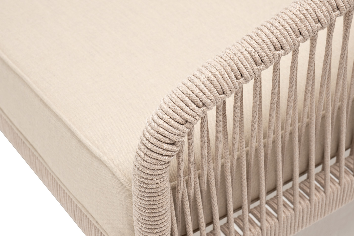 Канны диван модульный плетеный из роупа, каркас алюминий белый, роуп бежевый круглый, ткань бежевая 035 фото 6