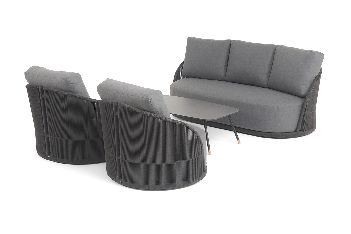 Монтелла лаунж-зона 5-местная плетеная из роупа (веревки), каркас алюминиевый темно-серый, роуп темно-серый фото 4