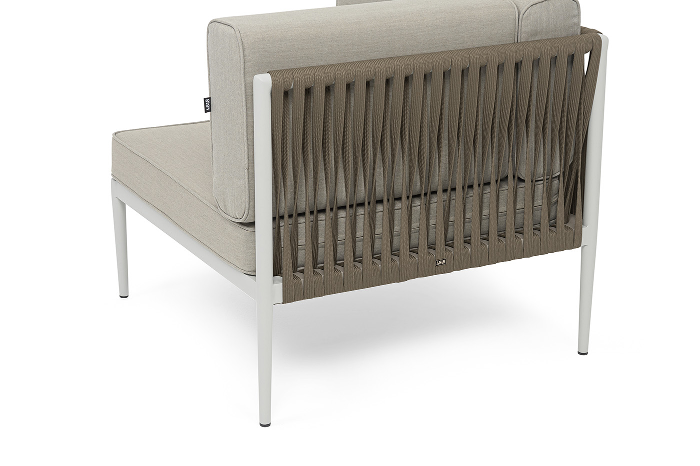 Касабланка угловой модуль плетеный из роупа, каркас алюминий светло-серый (RAL7035) муар, роуп серо-коричневый 23мм, ткань бежевая 15052 фото 4